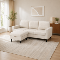 Canapé d'angle convertible moderne 3 places en tissu avec chaise longue réversible et ottoman de rangement pour salon