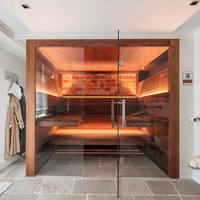 Cabine de sauna intérieure professionnelle en bois de cèdre rouge, sauna à vapeur traditionnel avec enceintes Bluetooth et chromothérapie LED