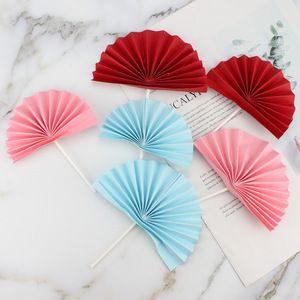 Semi Circular Folding Fan Cake Toppers Paper Handmade Birthday Party Decor Elegant Chinese Style Dessert Arrangement - Product Image 2