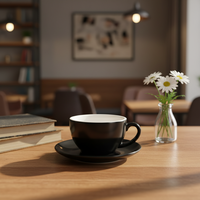 Ensemble de tasses à café et soucoupes en céramique Baishida, noir classique, 250 ml, écologique, pour café, espresso, latte, boissons américaines, idéal pour un cadeau