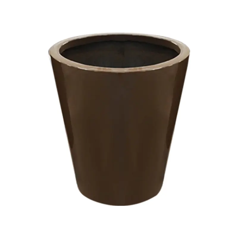 factory price Custom Glossy Brown Chocolate Tall Round Fiberglass Flowerpot, Nordic Fiberglass Planter Pot