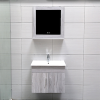 Meuble-lavabo suspendu minimaliste, armoire en PVC gris, lavabo en céramique, miroir LED anti-buée à lumière douce pour la maison, le condo, l'hôtel, les espaces de bureau