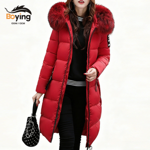 Boying Nouveau Manteau <span class=keywords><strong>Doudoune</strong></span> Long en Coton Tissé pour <span class=keywords><strong>Femme</strong></span>, Chaud et Écologique, Col Grande Fourrure à Capuche, Alternative au Duvet Hiver, ODM/OEM - Product Image 1