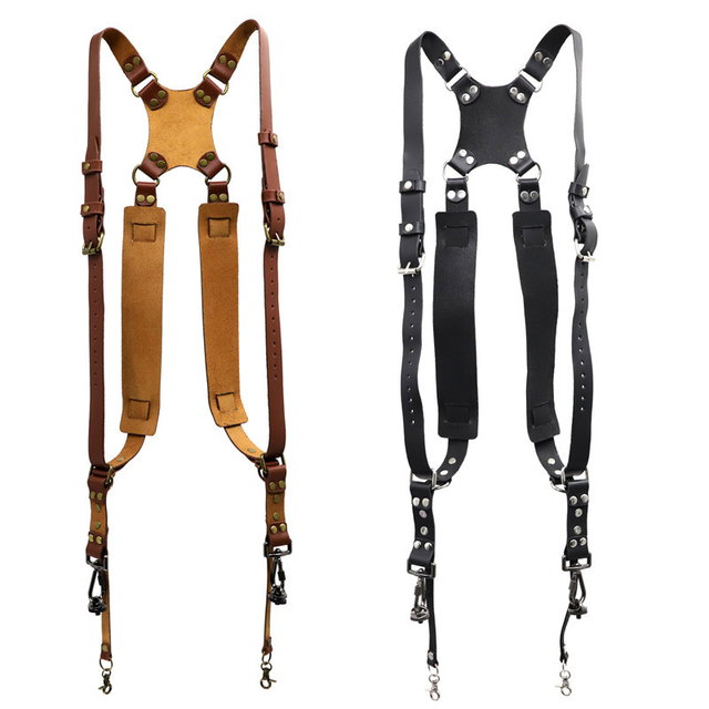 Vintage Universal Genuine Leather Camera Shoulder Strap Adjustable Single or Double Shoulder Belt for DSLR Cameras and DV