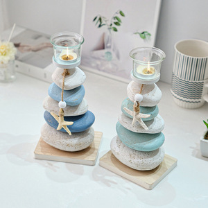 Stone Candle Holder Stack With Starfish Decor For Home Tabletop Decoration - Product Image 2