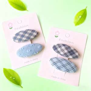 Kore tarzı 2 adet küçük taze tatlı geometrik desen patlama tokalar kadın boyutu kızlar için 5.5cm BB klip parti kumaş - Product Image 6