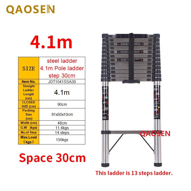 Escalera de poste de acero de 4,1 m con peldaños de 30 cm.
