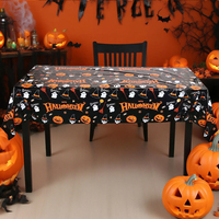 Taplak Meja Plastik Sekali Pakai Bentuk Persegi Panjang Motif Labu Halloween 137x274cm untuk Dekorasi Pesta Halloween