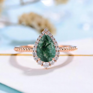 Rose Gold Plated Moonstone <b>Ring</b> Pear Cut Pave Setting Romantic Engagement Band Women's Jewelry - Product Image 2