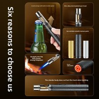 Briquet torche à flamme jet 2-en-1 avec ouvre-bouteille - Flamme bleue réglable, briquet coupe-vent à corps long pour barbecue et bar