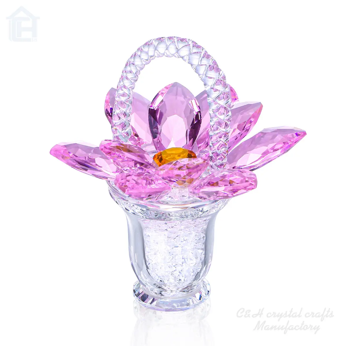 CH Patung Bunga Mawar Kristal Kaca Merah Muda Pemberat Kertas, Koleksi Patung Tengah Meja Pernikahan Ornamen Lotus