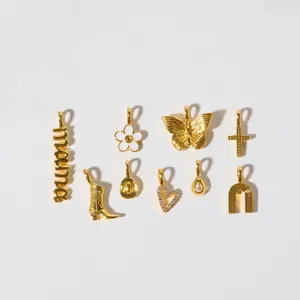 Collana pendente con pietra di nascita brillante in ottone con Nickle Free PVD placcato oro colorato zircone accessori Charm