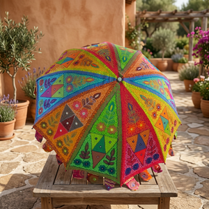 Wholesale Wedding Umbrella Floral Wall Hanging Decor Embroidery Mirror Work Handmade Parasols Festive Ceremony Patio Umbrellas - Product Image 3
