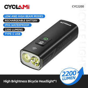 CYCLAMI Feu de vélo haute luminosité 2200 lumens, multifonction, rechargeable, <span class=keywords><strong>pour</strong></span> vélo de route, <span class=keywords><strong>VTT</strong></span>, éclairage avant - Product Image 6