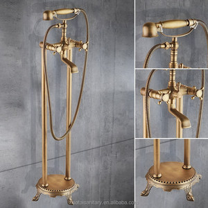 Ferro retro old gold floor bath tap <span class=keywords><strong>gessi</strong></span> golden rubinetto per vasca da <span class=keywords><strong>bagno</strong></span> con piedini autoportanti montato a pavimento - Product Image 3