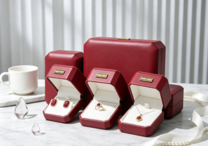 Coffret de boîtes à bijoux haut de gamme XINYUAN avec tissu en velours rouge vin, base rigide, fermeture magnétique, forme carrée, grande boîte à ouverture horizontale - Product Image 5