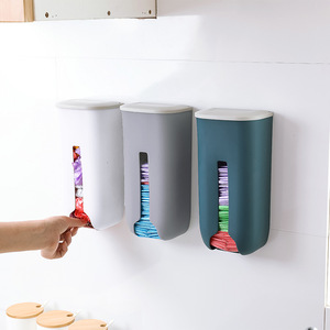 Wall Mounted Plastic Bag Organizer Flip Top <b>Storage</b> Box <b>For</b> <b>Kitchen</b> Waste Bags White Gray Dark Blue Rectangle Covered - Product Image 1