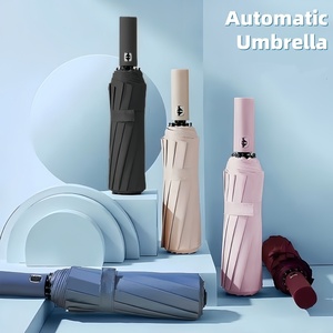 Paraguas Automático con Protección UV y Revestimiento <span class=keywords><strong>de</strong></span> Pegamento Negro, Resistente al Viento, Plegable en 3 Secciones, para Sol y Lluvia, Ideal para Viajes - Product Image 1