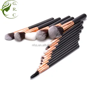 Custom 15 Pcs Rose Gold Ferrule Make Up Brushes Cheap Black Bulk Makeup Brush Set And With Pen Vertical Coffin Holder Case Bag