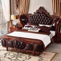 Antikes luxuriöses Kingsize-Bett im europäischen Stil Royal Furniture Antikes Hotel Schlafzimmer Holz Big Bedhead Soft Bed