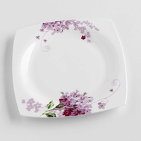 Assiette plate carrée en céramique de porcelaine fine, style chinois, durable, passe au micro-ondes, 8,2 pouces, couleur lilas
