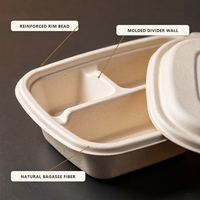 Barquette alimentaire moulée en pulpe de bagasse à 4 compartiments, 1500 ml, avec couvercle, pour plats à emporter, banquets, traiteur, buffet et événements