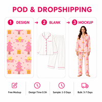 Pyjama de Noël personnalisé rose blush à col rabattu, ensemble assorti pour la famille, tricoté, en polyester, pour dormir, POD MOQ 1PC