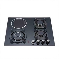 Table de cuisson hybride encastrable 4 feux avec 3 brûleurs à gaz et 1 zone à induction en verre noir
