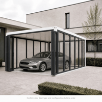 Abri de voiture/garage pour 1-2 véhicules, design moderne personnalisé avec verre sur quatre côtés, luxe haut de gamme, installation facile