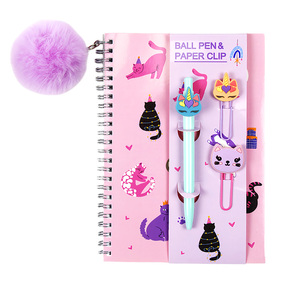 Juego <span class=keywords><strong>de</strong></span> cuaderno en espiral A5, bolígrafo, Clip <span class=keywords><strong>de</strong></span> papel, pompón <span class=keywords><strong>de</strong></span> piel, llavero, lindo gato, unicornio, fruta, papelería temática para la escuela y la Oficina - Product Image 2