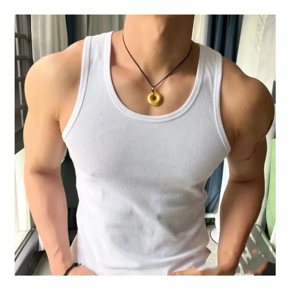 High quality factory wholesale gym tank top men blank black white gray singlets men ribbed polyester tank tops Opp bag