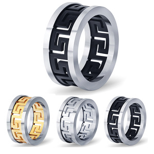 Bagues tendance 10MM en acier noir, motif géométrique doré, bijoux en acier inoxydable, cadeau - Product Image 5