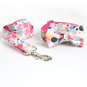 Correa de algodón personalizada de alta calidad, correa duradera con bonito patrón de lujo para perro y mascota, <span class=keywords><strong>collar</strong></span> y correa con pajarita, venta al por mayor - Product Image 3
