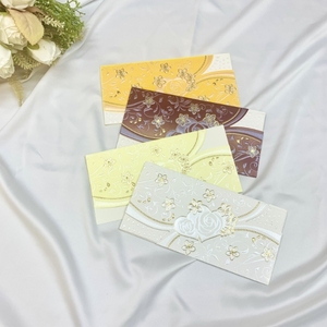 Cartes d'invitation de mariage européennes faites à la main, thème amour, couleur rose, style pochette, design floral - Product Image 2