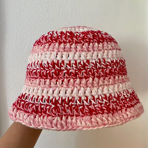 ユニセックス大人用かぎ針編みバケットハット100% ミルクコットン糸スタイリッシュな画像カジュアルパーティーアウトドア旅行用4シーズン使用 - Product Image 1