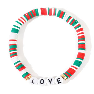 Go2boho-Pulsera de cuentas con letras Heishi para Navidad, arcilla polimérica roja, verde y blanca, pulsera elástica apilable para mujeres y niñas - Product Image 5