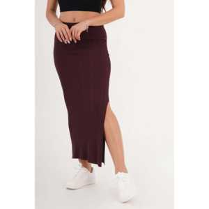 Falda Ajustada de Punto Borgoña de Moda al por Mayor, Abertura Lateral, Cintura Imperio, Cintura Natural, Tela de Lana con Spandex, Estampado Informal - Product Image 3