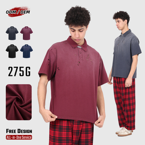 เสื้อยืดแขนสั้นผ้าฝ้าย 100% หนัก 275 กรัม แบบวินเทจ ซักฟอก สเปรย์สโตนวอช ขาดๆ แบบดิสเทรส ขายส่ง - Product Image 1