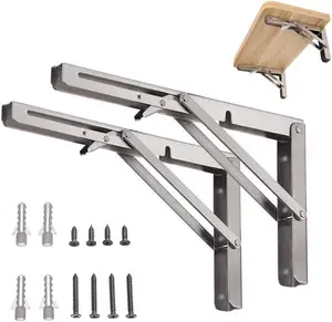 8-inch Stainless Steel Heavy Duty Folding Shelf Bracket Corner Brace, for Kitchen Load: 132lb/60KG Short Release Arm
