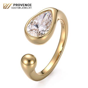 Anillos de compromiso y matrimonio de moda 2026 Fing personalizados de oro real de 18k con engaste de bisel y diamante de laboratorio de 1 quilate en forma de pera para mujer - Product Image 1