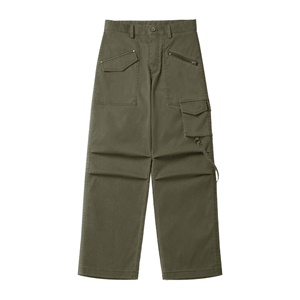 Sabin, pantalones Cargo rectos de otoño para hombre, estilo callejero Retro, diseño de moda, plisado, Bolsillo grande, cintura media, algodón, ajuste holgado plano - Product Image 3