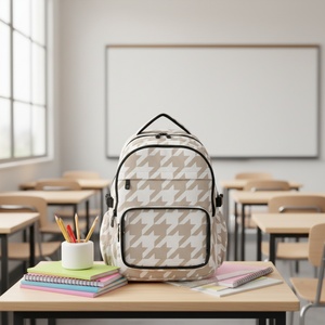 New Arrival Beige Houndstooth Print Laptop <b>Backpack</b> Travel Polyester <b>Backpack</b> School <b>Backpack</b> Teen College <b>Backpack</b> Schoolbag - Product Image 6