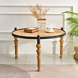 High Quality Accent Farmhouse <b>Round</b> Wood Carved <b>Coffee</b> <b>Table</b> with 3 Legs for Living Room - Product Image 1