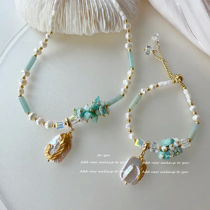 Unregelmäßig natürliche Süßwasserperlen-Halsband Mode Naturstein Kristallperlen-Halsband Armband Schmuck für Damen
