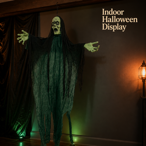 Decoración de <span class=keywords><strong>Halloween</strong></span>: Fantasma Verde Colgante con Túnica Negra Desgarrada para Hogar, Jardín, Puerta, Porche, Adorno Espeluznante para Fiestas - Product Image 4