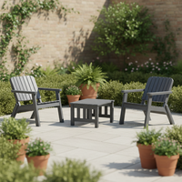 Ensemble de mobilier de jardin en plastique PP pour extérieur, 3 pièces, comprenant un fauteuil une place et une table basse, en plastique injecté
