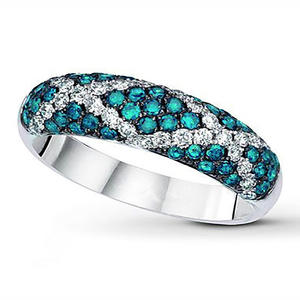 Anillo de Plata para Mujer F522 con Zirconia Azul y Diamantes Engastados en Pavé, Diseño Geométrico para Compromiso, Plata de Ley 925 - Product Image 1