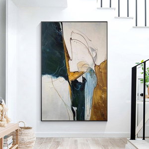 <span class=keywords><strong>Peinture</strong></span> à l'huile abstraite bleu <span class=keywords><strong>marine</strong></span> et marron sur toile, décoration murale moderne aux tons terreux - Product Image 3