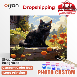 ORFON Dropshipping Kit <span class=keywords><strong>de</strong></span> Pintura por Números para Principiantes, Venta al por Mayor <span class=keywords><strong>de</strong></span> Pintura Acrílica: Retrato <span class=keywords><strong>de</strong></span> Gato Rústico - Product Image 1