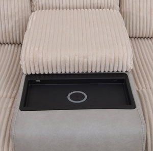 White & Gray Stripe Fabric and Technical Fabric <b>3</b>-<b>Piece</b> Multifunctional <b>Sofa</b> <b>Set</b> - Product Image 3